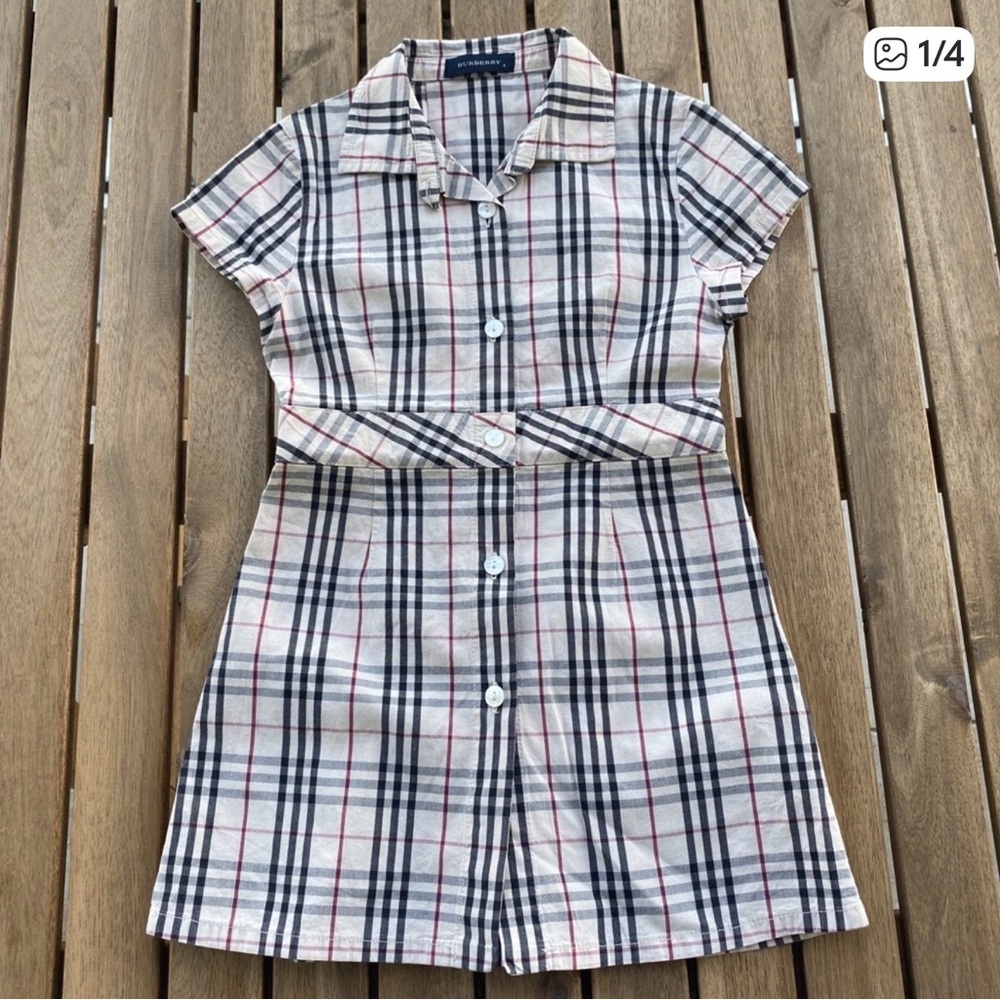 Burberry kid Dress Burberry button down 12T short sleeves beige no tag CWF (cut)